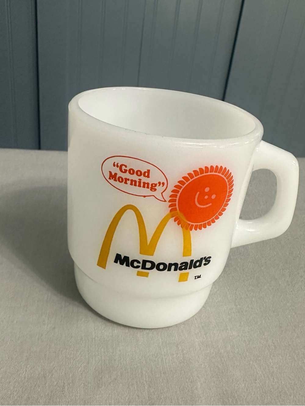 Vintage Fire King McDonald's Good Morning Milk Glass Mug⁠